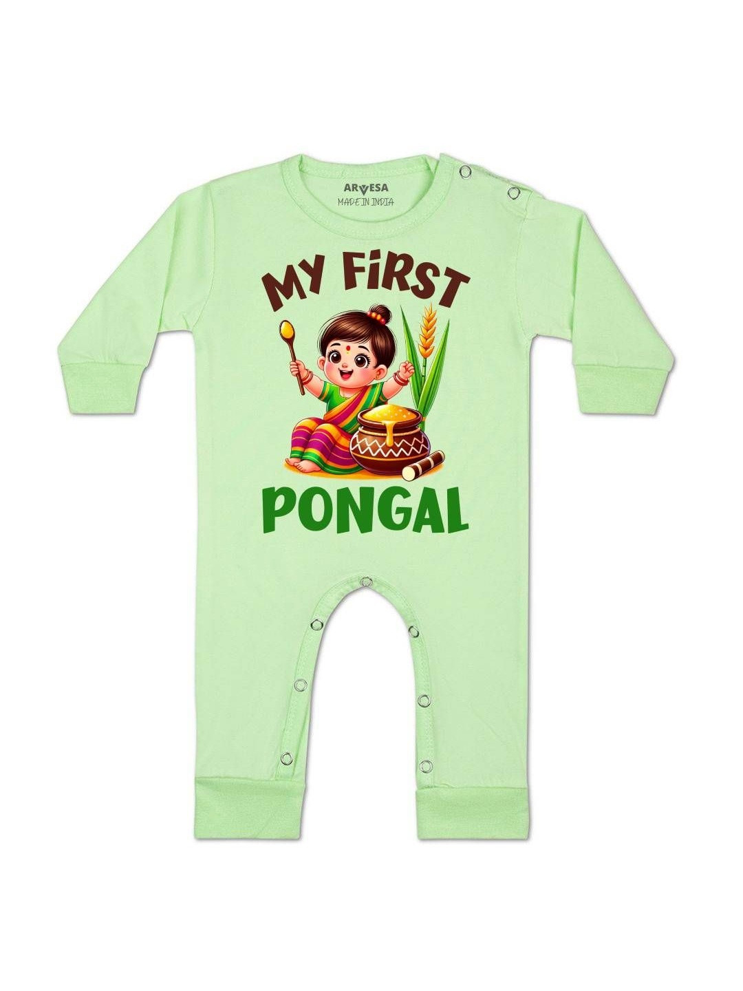 Arvesa Kids My First Pongal Printed Round Neck Rompers