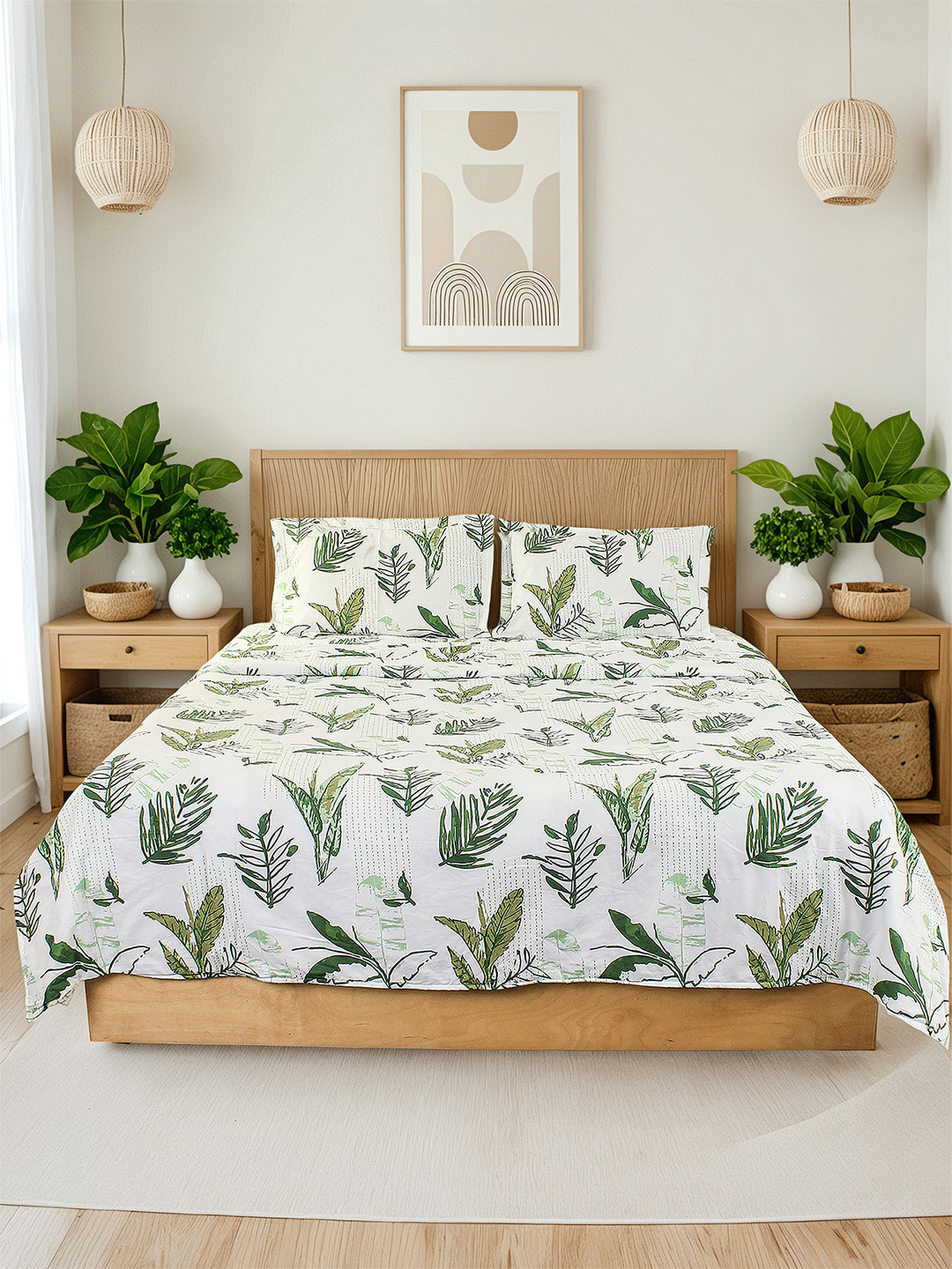 House This Green & White Floral Mild Winter Cotton Double Bed Dohar