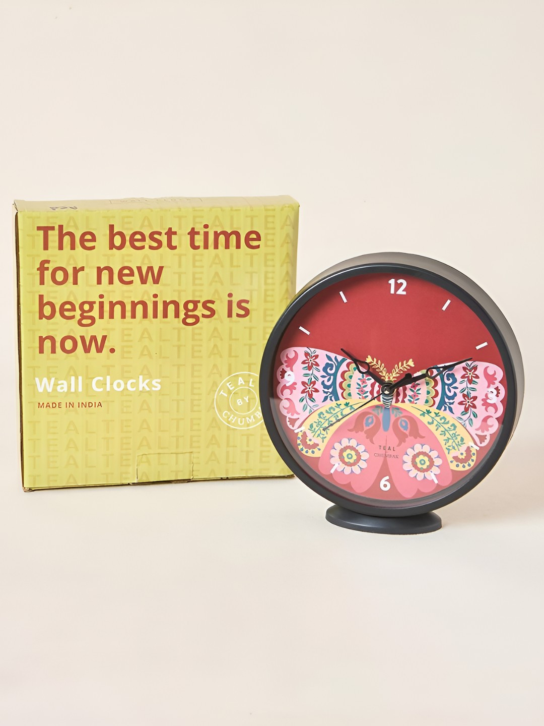 TEAL BY CHUMBAK Red & White Cute Butterfly Printed Contemporary Table Clock
