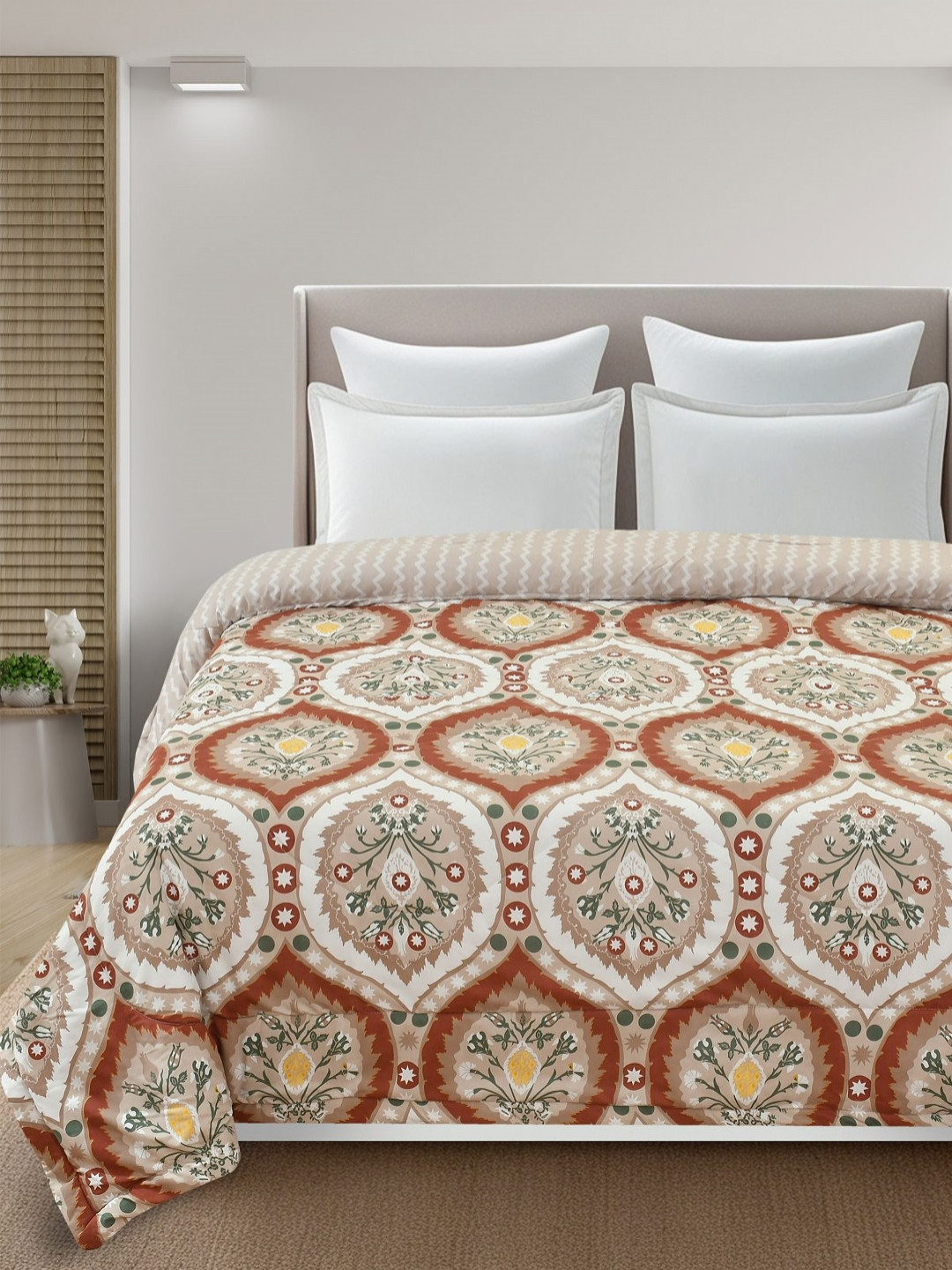 Florida Orange & Beige Ethnic Motifs AC Room 150GSM Double Bed Comforter-2.2 m x 2.4 m