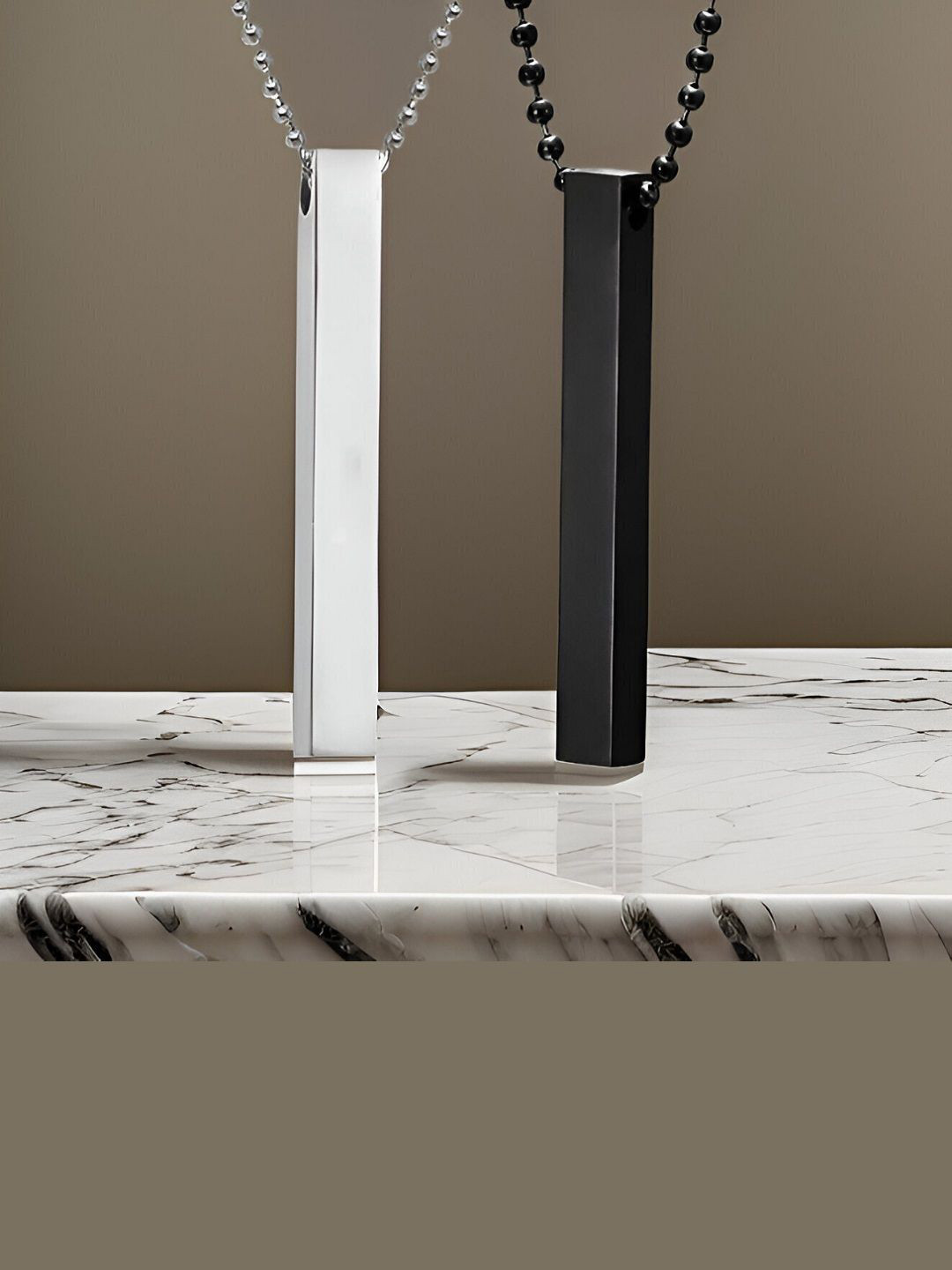 MAVINCLUB Unisex Set Of 2 Silver-Plated Geometric Shape Pendants With Chains