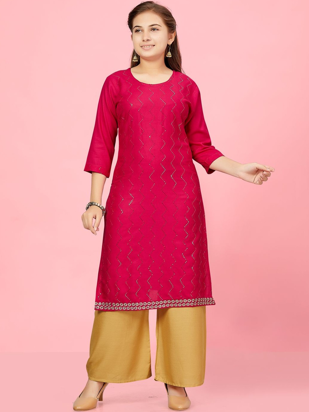 Muhuratam Girls Rani Colour Cotton Kurti