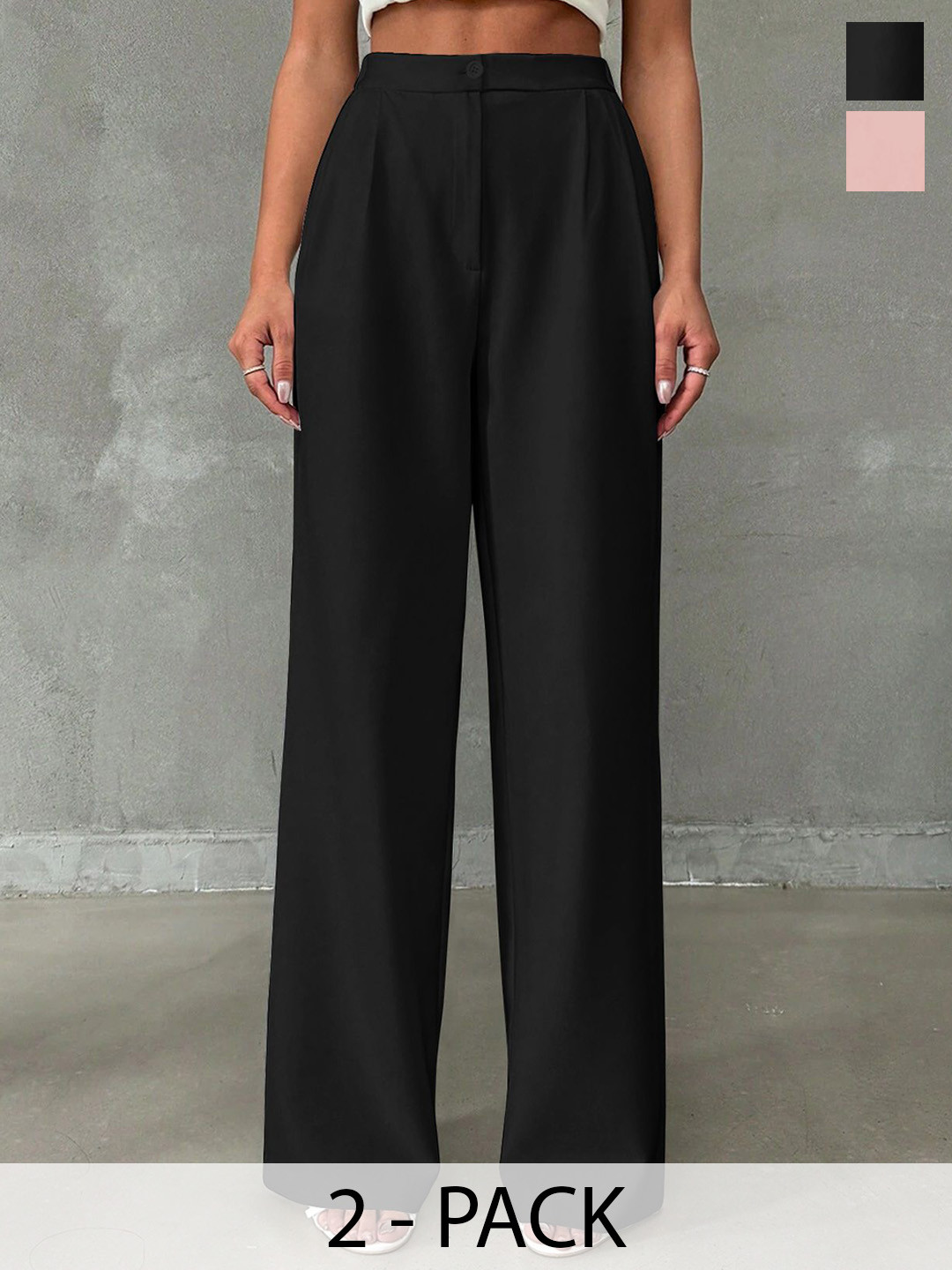 BAESD Women Pack of 2 Relaxed Straight Leg High-Rise Flat-Front Korean Pants