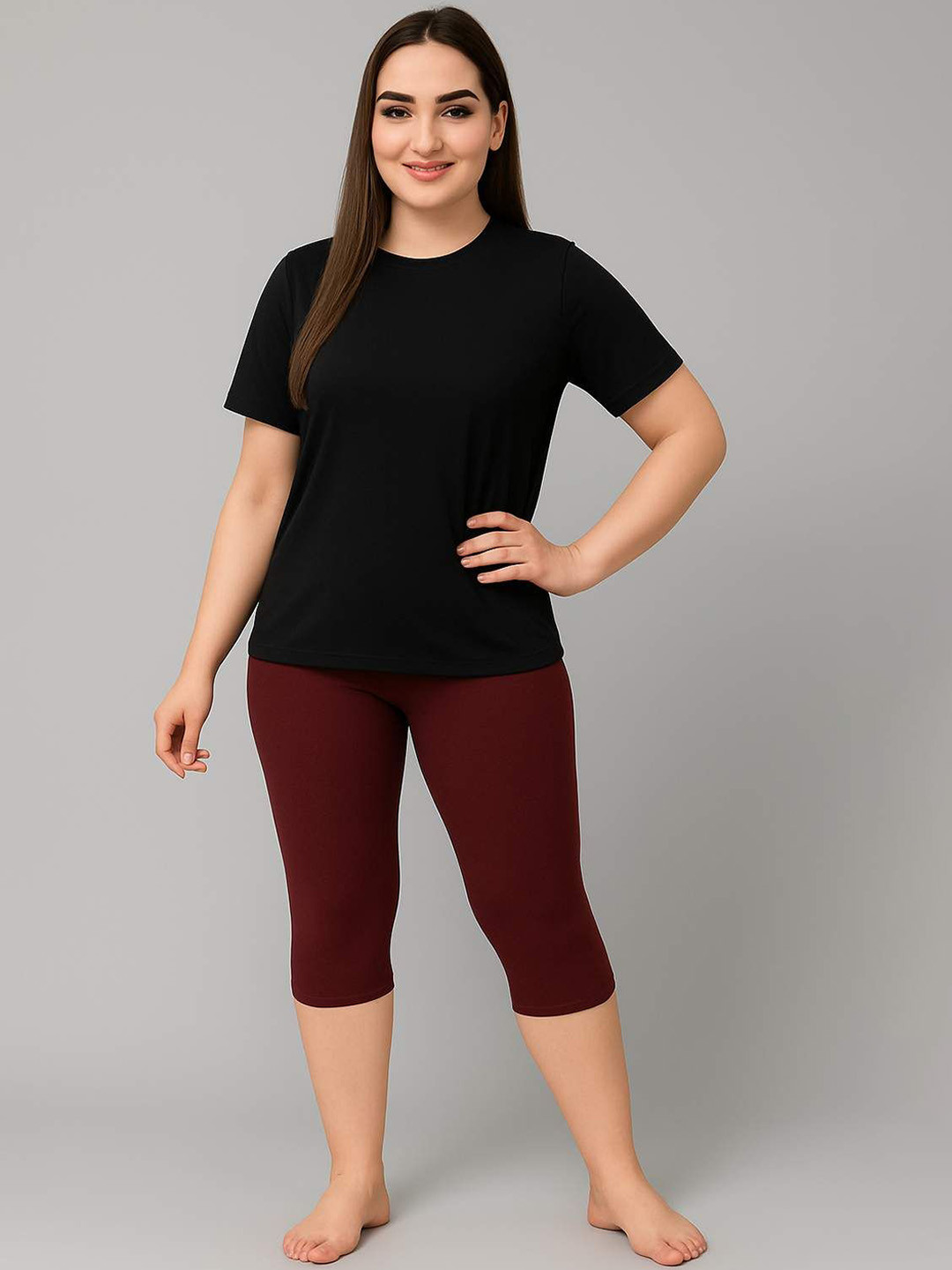 ULLAS Round Neck T-shirt & Capri Swimming Dress