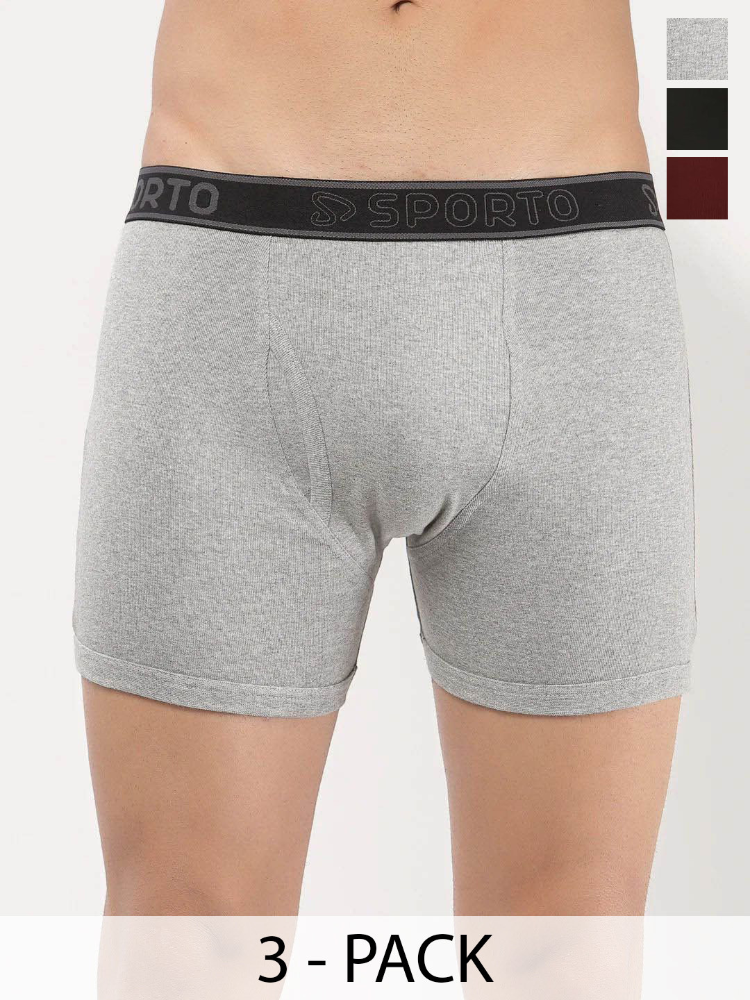 Sporto by Macho Pack Of 3 Mid Rise Trunks M1030_G(1)-M(1)-Olv(1)-L-G_M_Olv