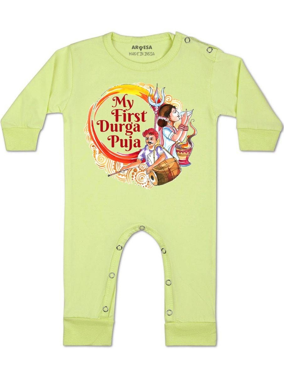 Arvesa Kids Printed Round Neck Long Sleeves Snap Button Rompers