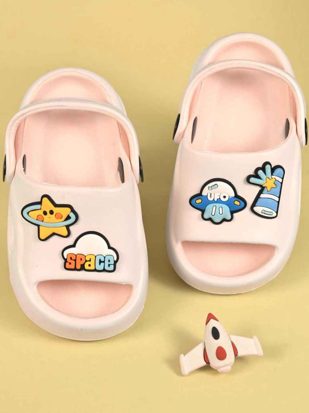 Yellow Bee Girls Space Fantasy Star & UFO Charms Rubber Clogs