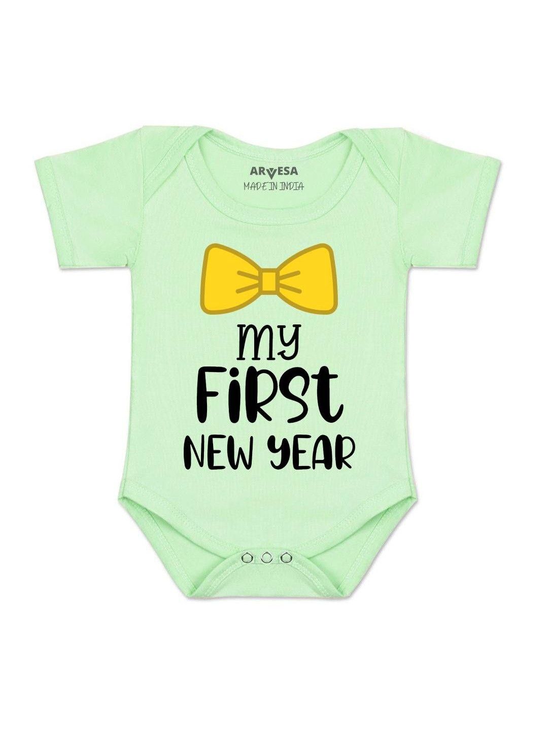 Arvesa Kids My First New Year Printed Round Neck Cotton Rompers