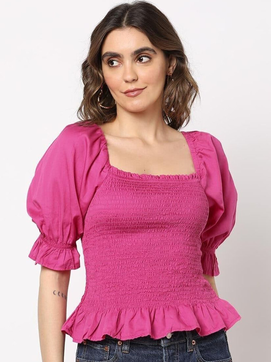 GAP Women Cotton Skinny Fit Square Neck Peplum Tops