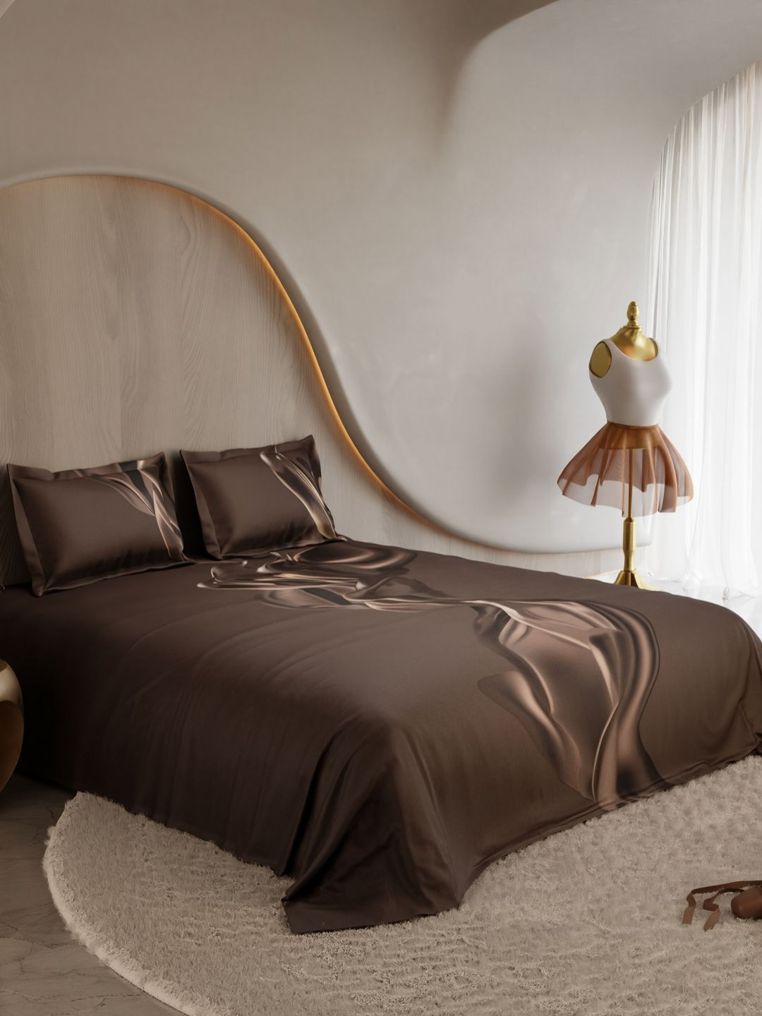 Stoa Paris Brown Abstract 150 TC Cotton Super King Bedsheet Set - 2.74 m x 2.74 m