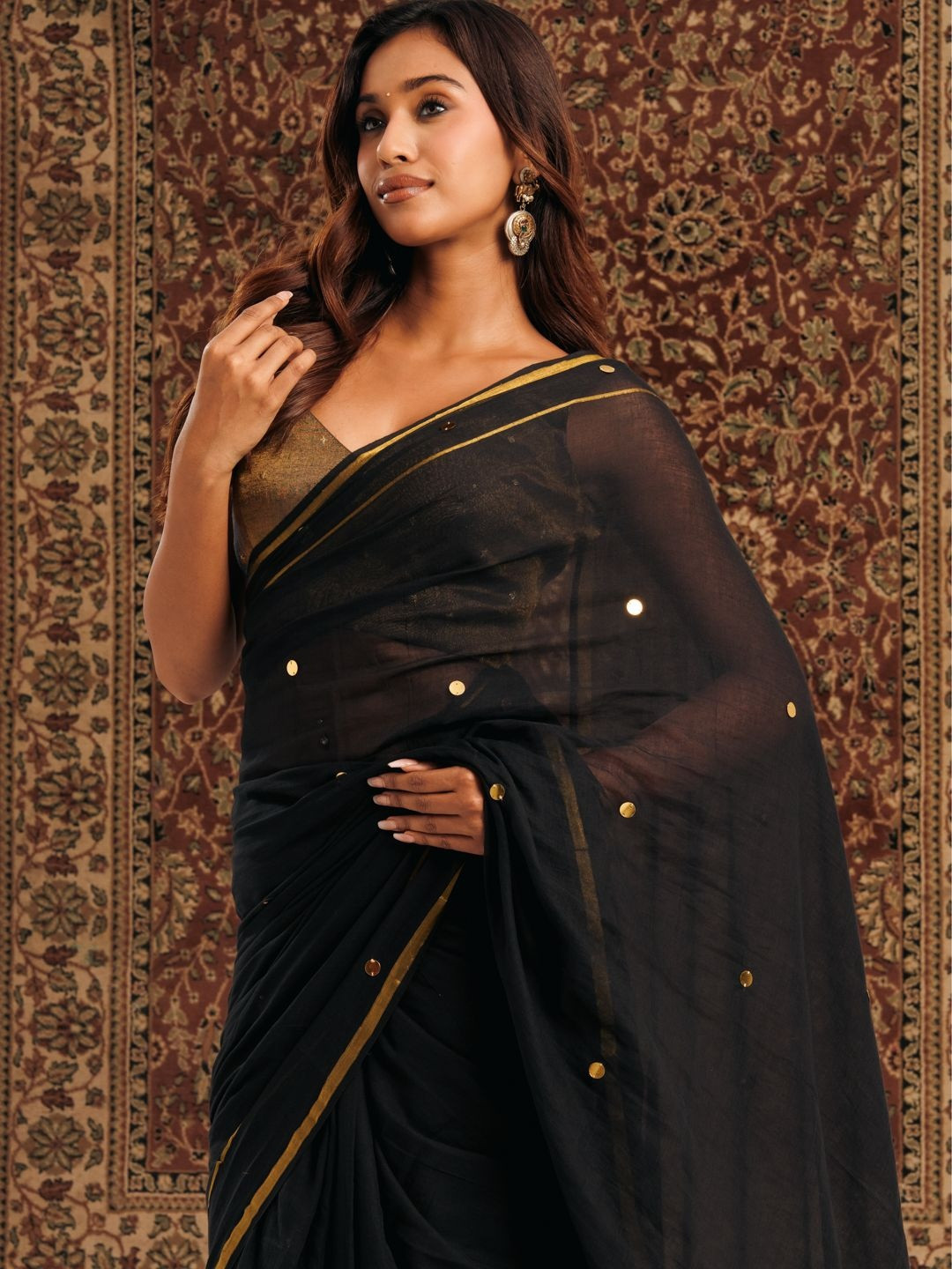 ETHNIC ELEMENTS Embellished Zari Saree