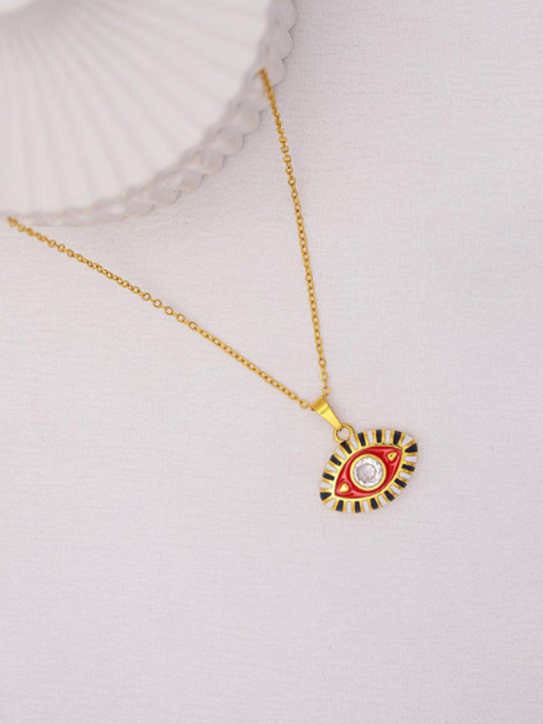 Perfectly Average Women 18k Gold Plated Jewellery Red Enamel Evil Eye Necklace