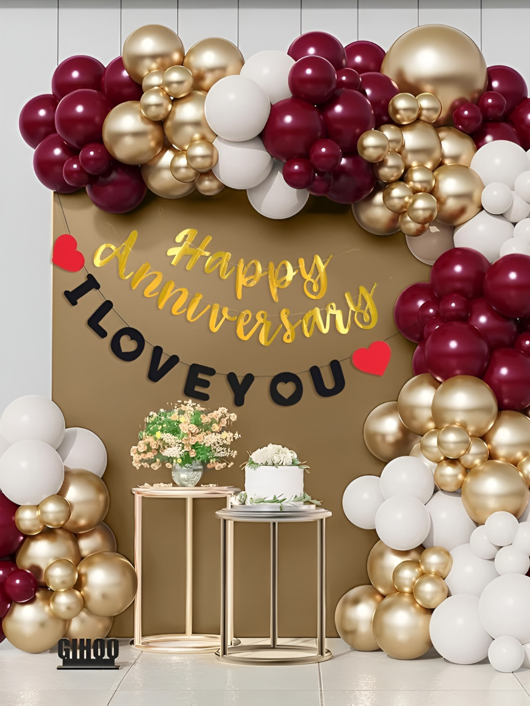 MNSA 64Pcs White & Yellow Happy Anniversary Decors