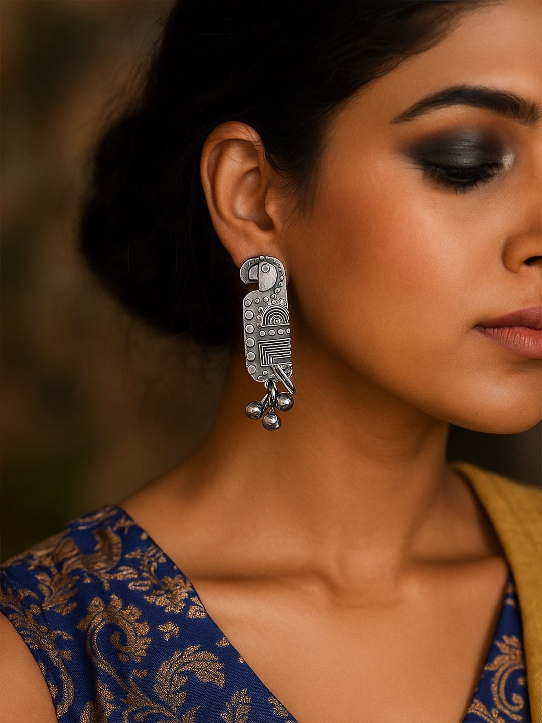 Digital Dress Room Silver-Plated Ghungroo Beaded Oxidised Parrot Shaped Studs