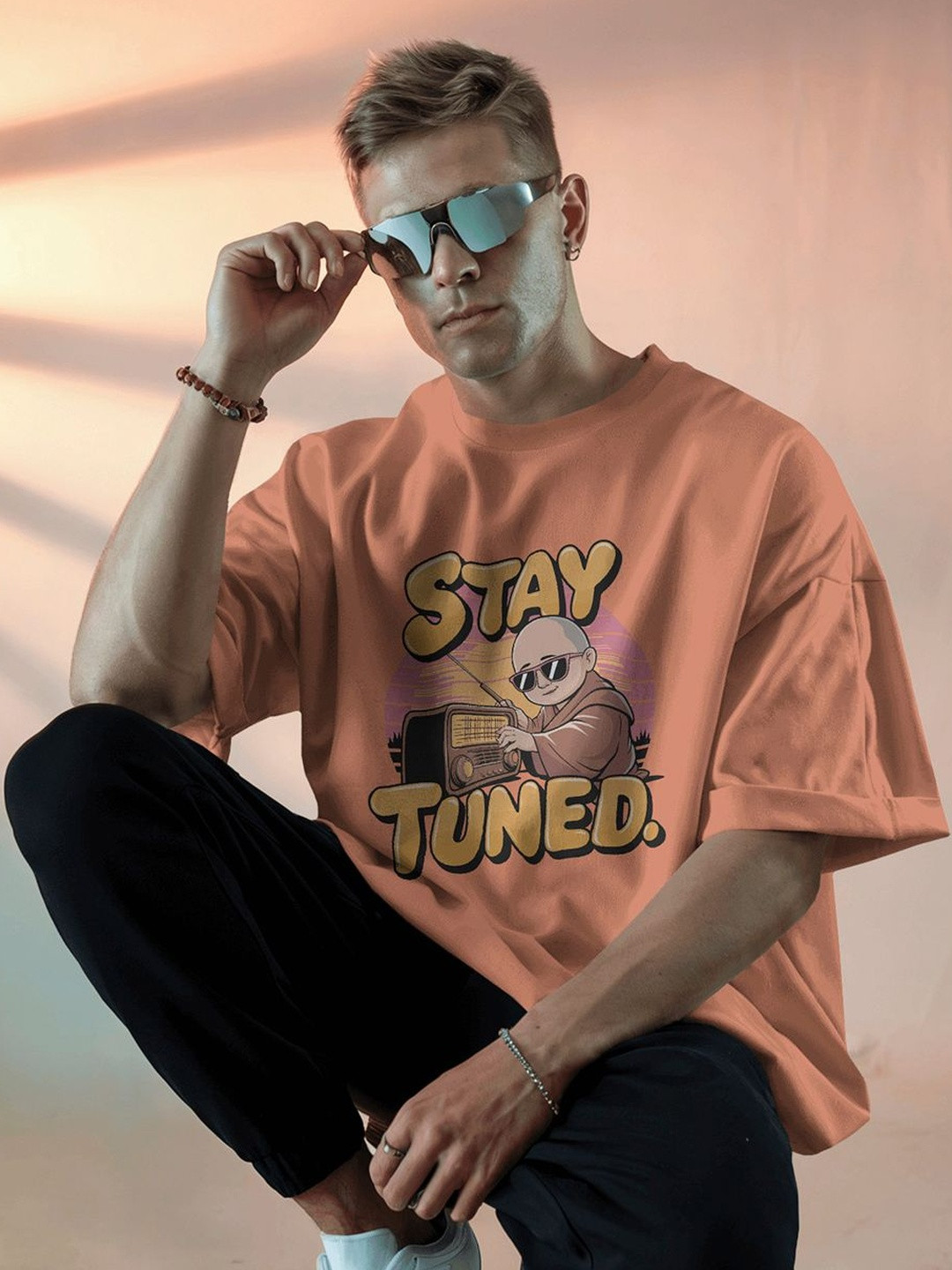 SENO TEX Men Solid Round Neck Cotton Oversized T-shirt