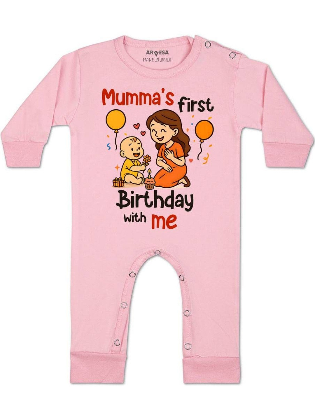 Mumma First Birthday With Me Printed Baby Rompers