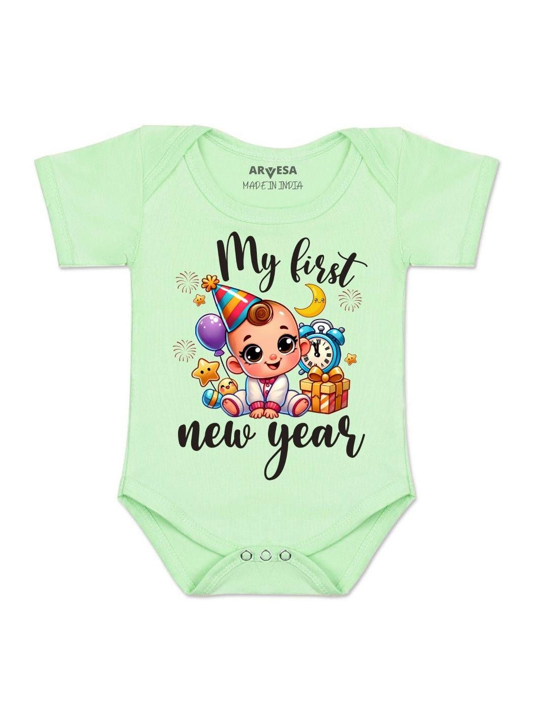Arvesa Kids My First New Year Printed Round Neck Short Sleeves Cotton Bodysuit