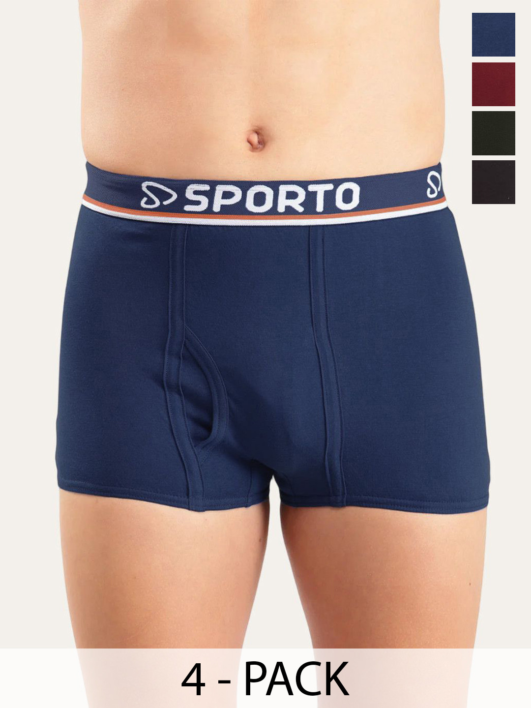 Sporto by Macho Pack Of 4 Cotton Low-Rise Short Trunks Sporto-Plain-Mini-Tunk_4-75