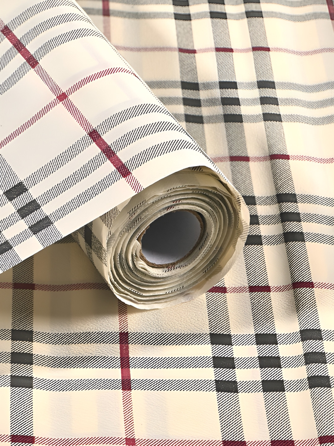 Aura Cream And Maroon Checked Shelf Liners