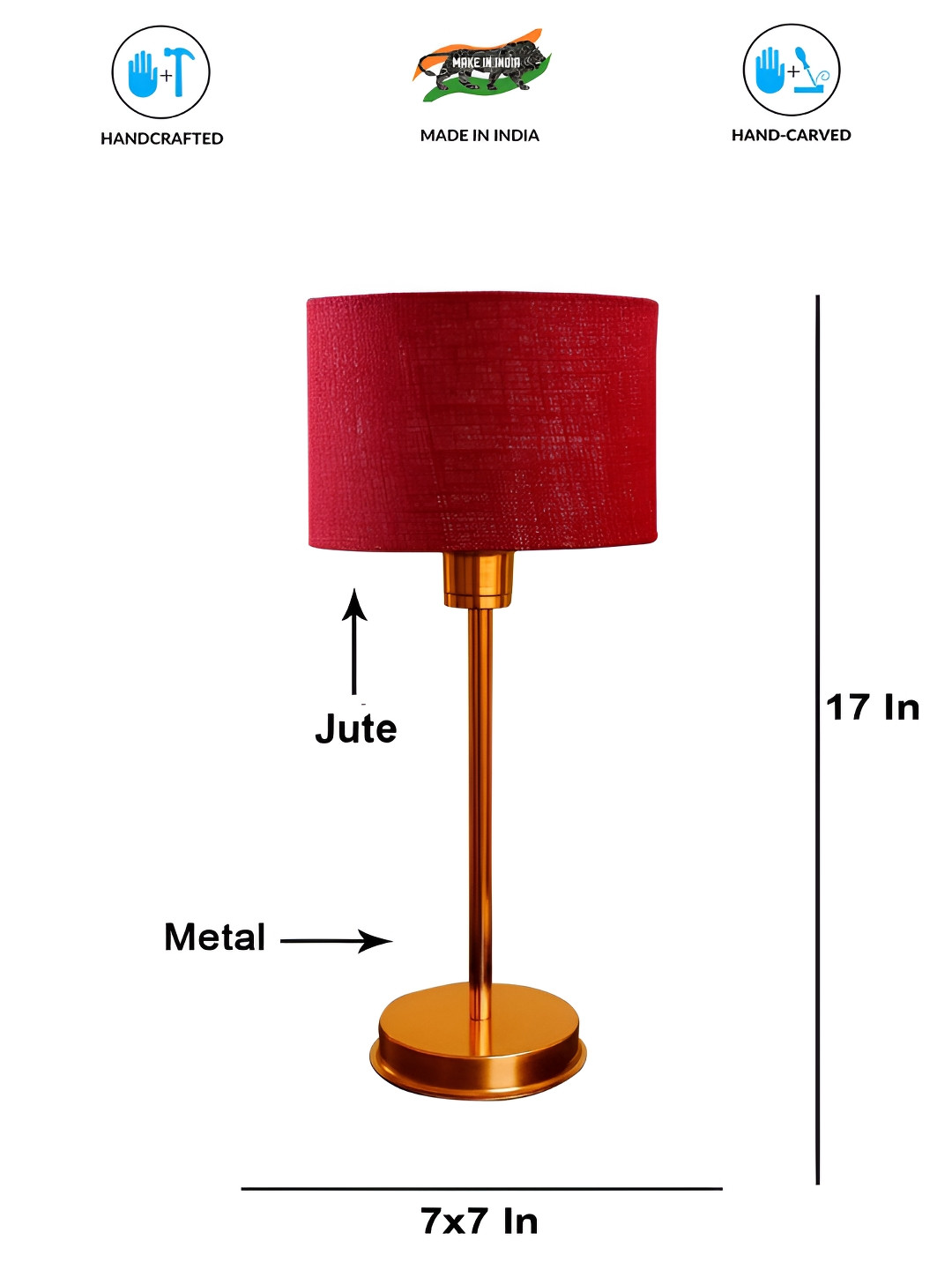 Devansh Maroon & Copper Cylindrical Shaped Steel Table Lamp With Shade