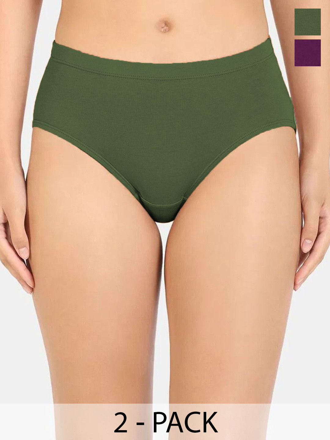 HRX by Hrithik Roshan Pack Of 2 High-Rise Bamboo Hipster Briefs WO-L5-Olive-L9-Dark Pink-M