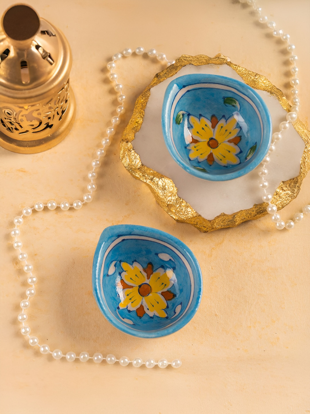 The Zappy Box Blue & Yellow 2 Pieces Ceramic Diyas