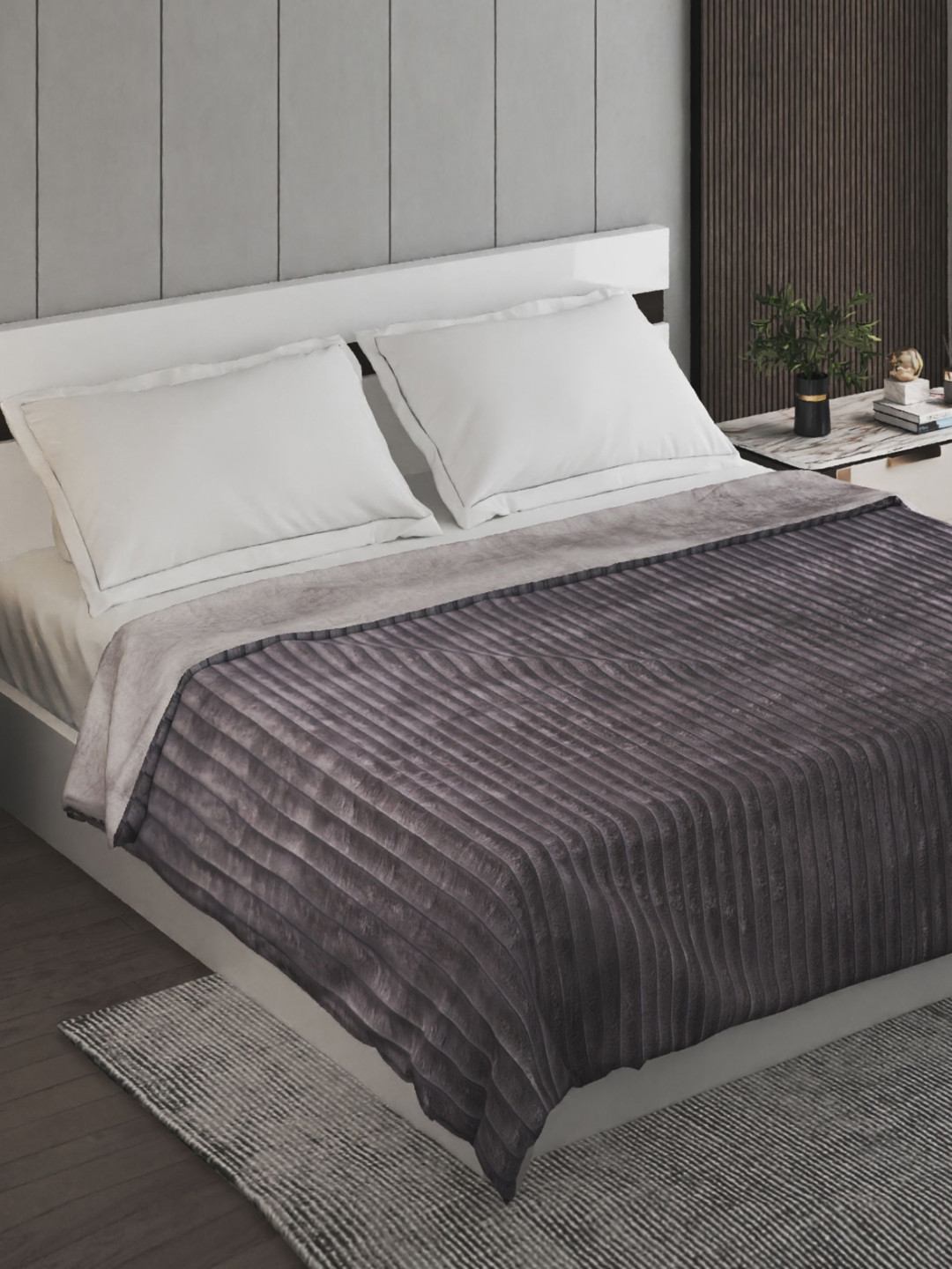 Home Centre Carrera Grey Striped 180 GSM AC Room Double Bed Quilt