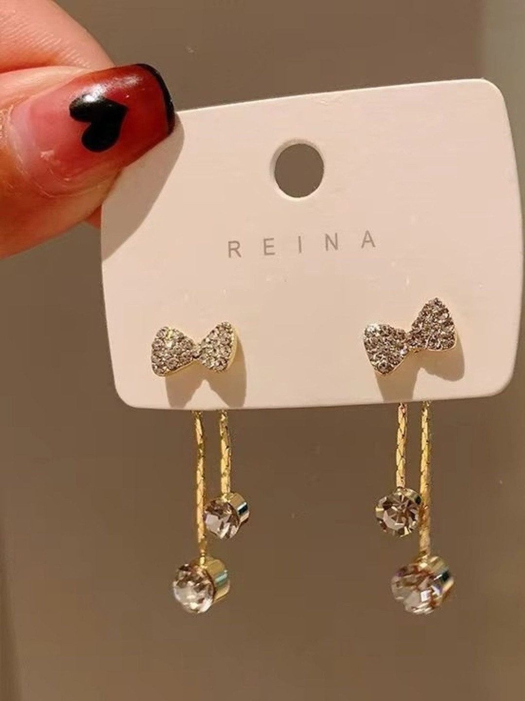 Tiso Women Crystals Studded Cute Bow Drop Earrings