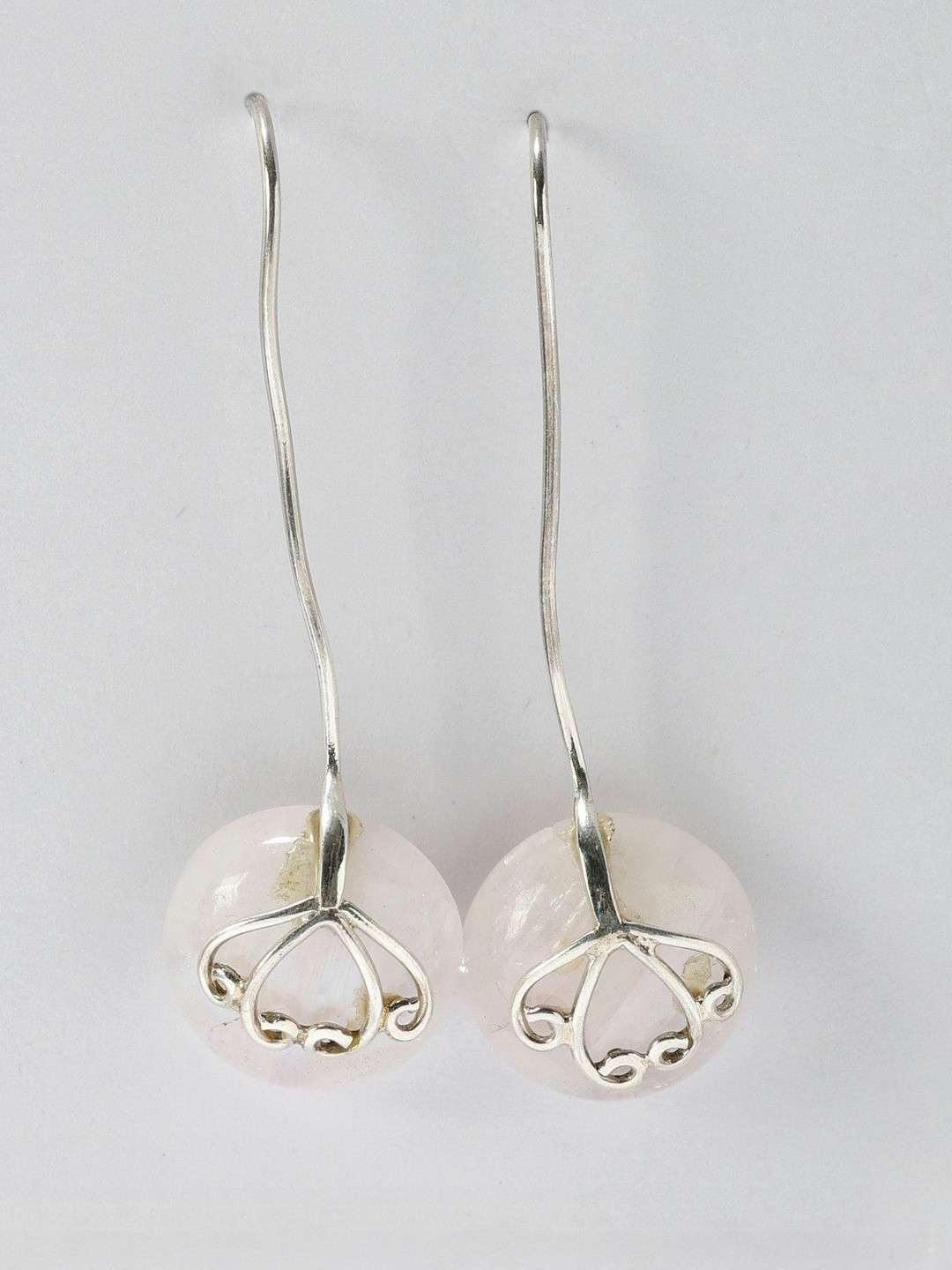 Exotic India Women Rose Quartz Hook Earrings Sterling Silver Jewelry