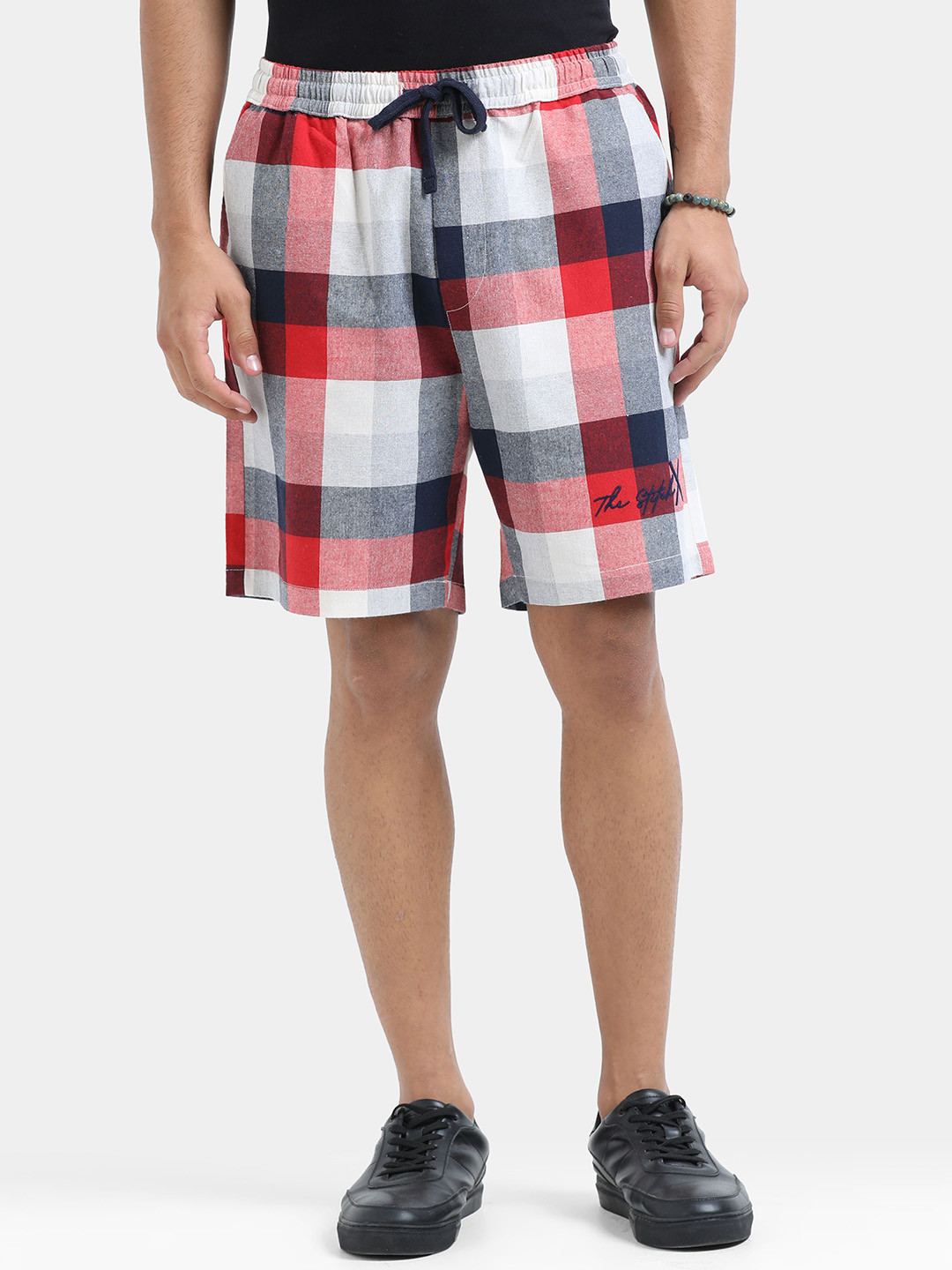 StitchX Men Logo Embroidered Checkered Shorts