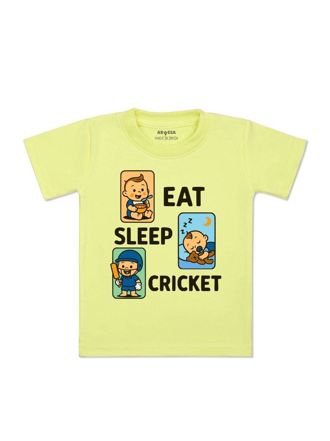 Arvesa Kids Eat Sleep Cricket Printed Kids Tshirt