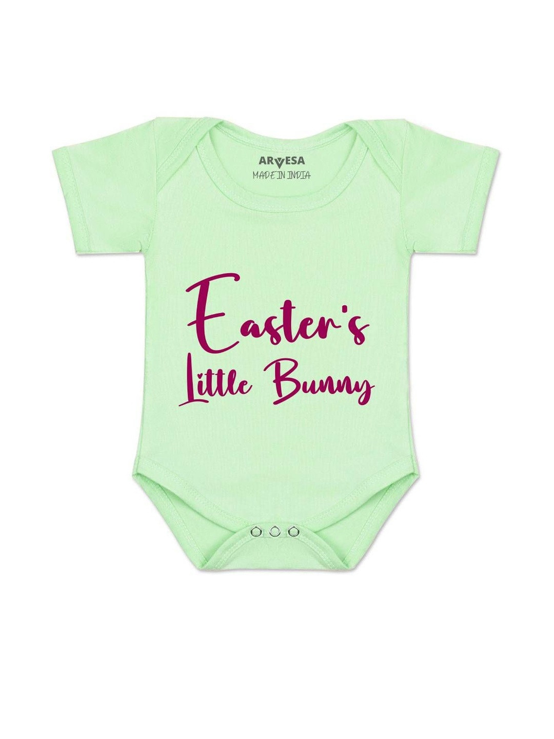 Arvesa Kids Easter Little Bunny Printed Round Neck Short Sleeves Cotton Bodysuit