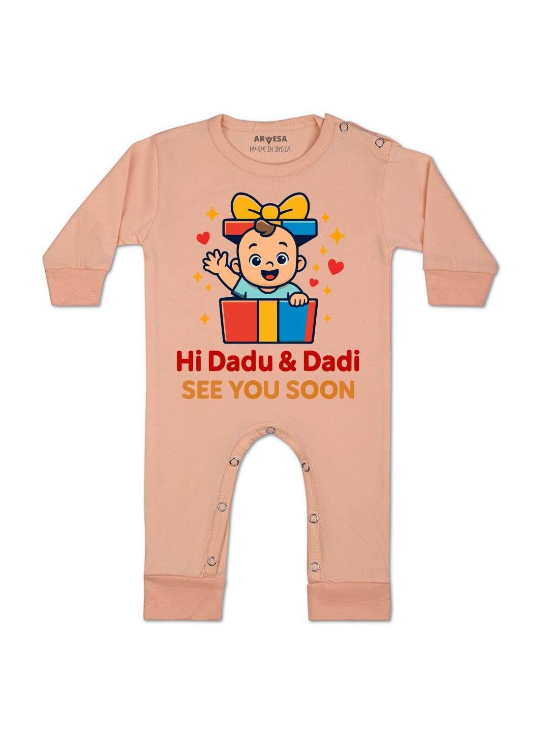 Hi Dadu & Dadi See You Soon Printed Baby Rompers