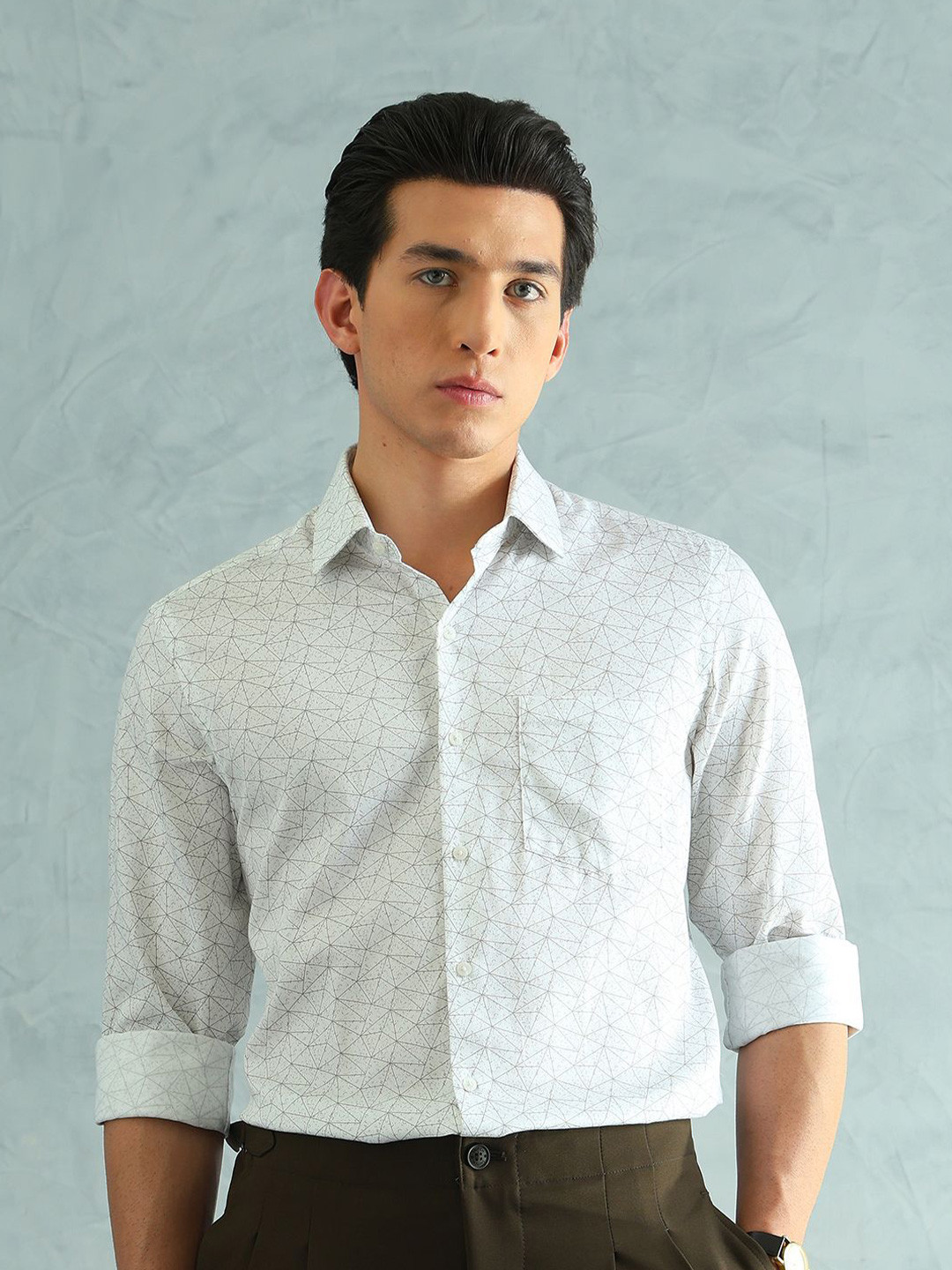 Arrow Geometric Printed Long Sleeves Cotton Shirt