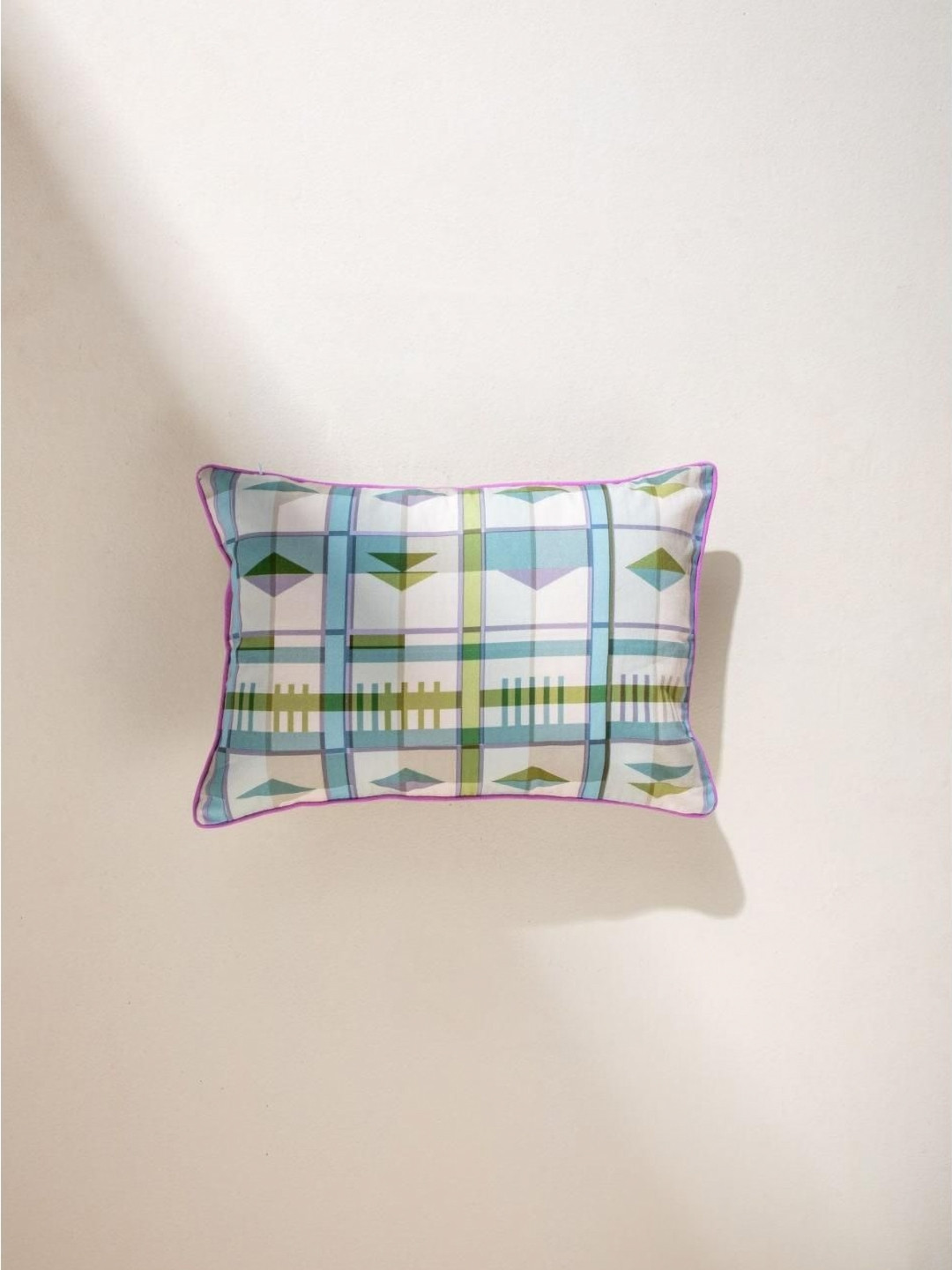 FREEDOM TREE Cambaya Herringbone Blue & White Printed Cotton Rectangle Cushion Cover