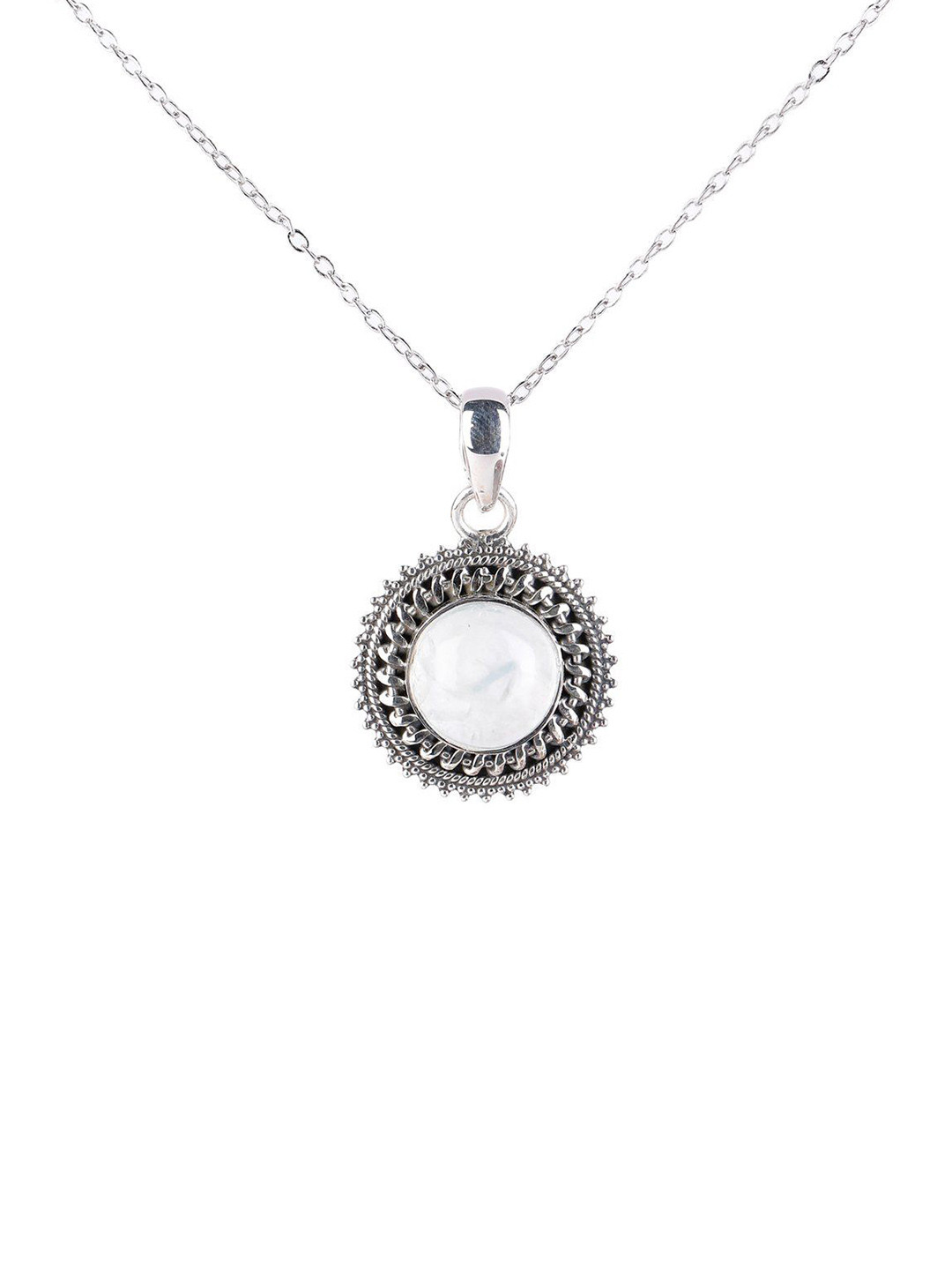 Exotic India Women Sterling Silver Rawa Work Turquoise Stone Studded Pendant