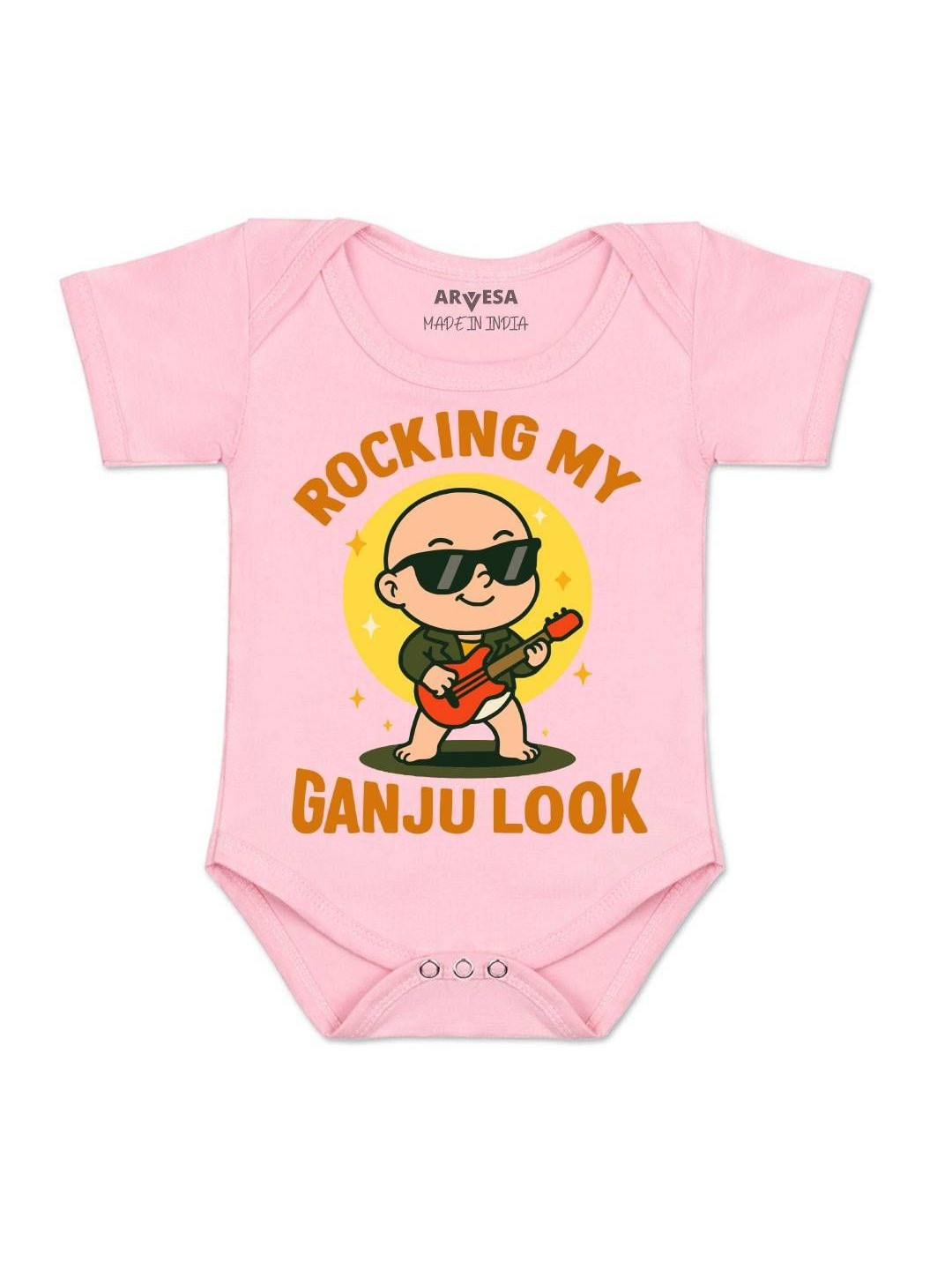 Arvesa Kids  Rocking My Ganju Look Printed Round Neck Short Sleeves Cotton Bodysuit