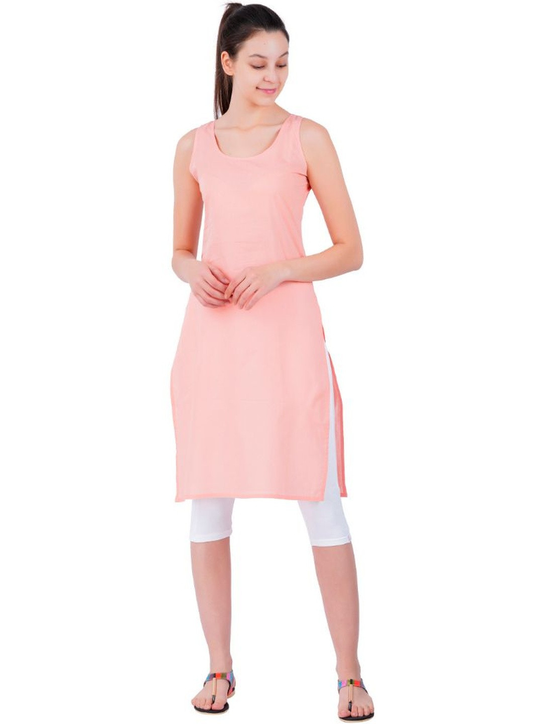 Happy Bunny Women Peach Cotton Knee Long Inner Slip for Camisoles