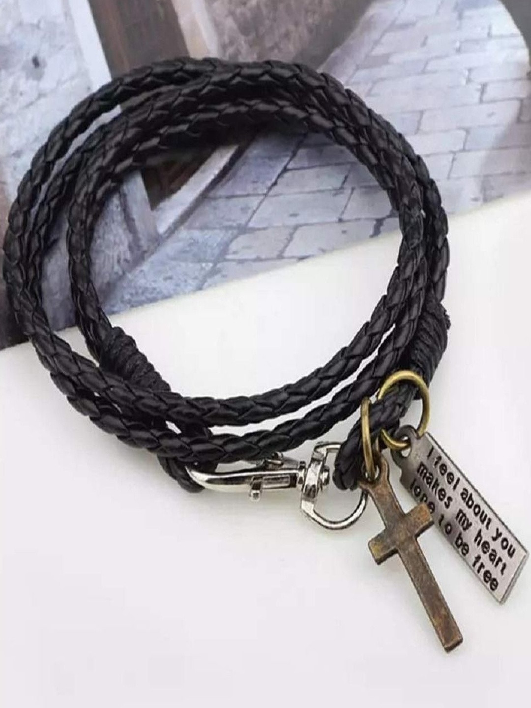 Jewelgenics Men Leather Jesus Christ Cross Wraparound Bracelet
