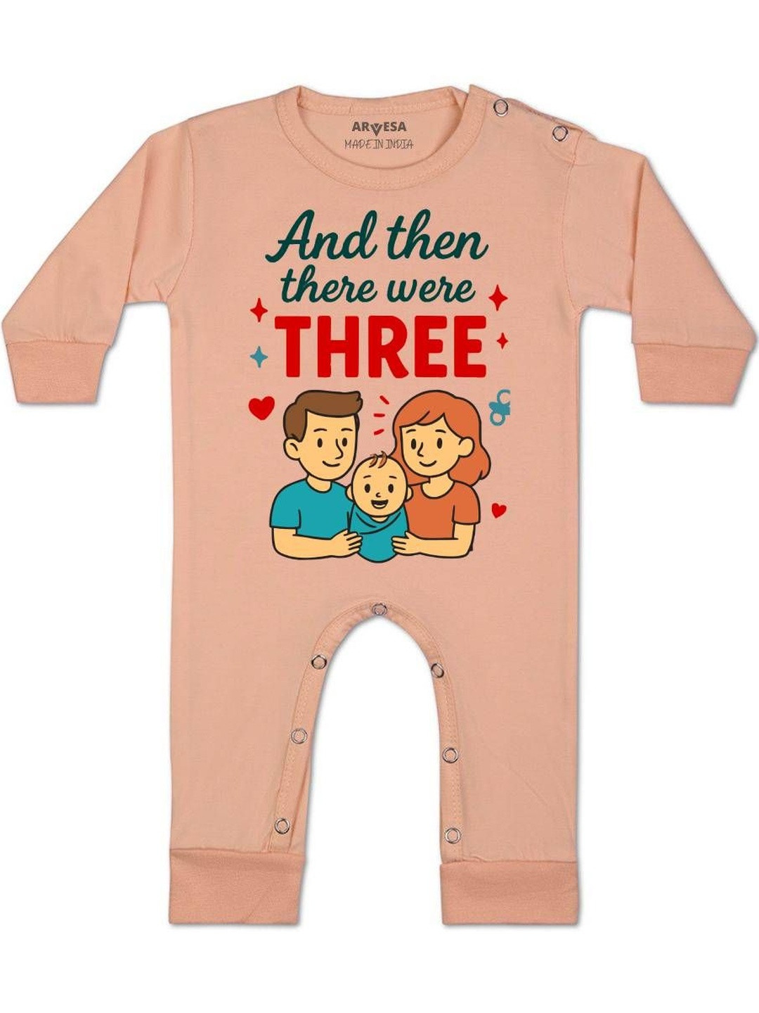 And Then There Were Three Printed Baby Rompers