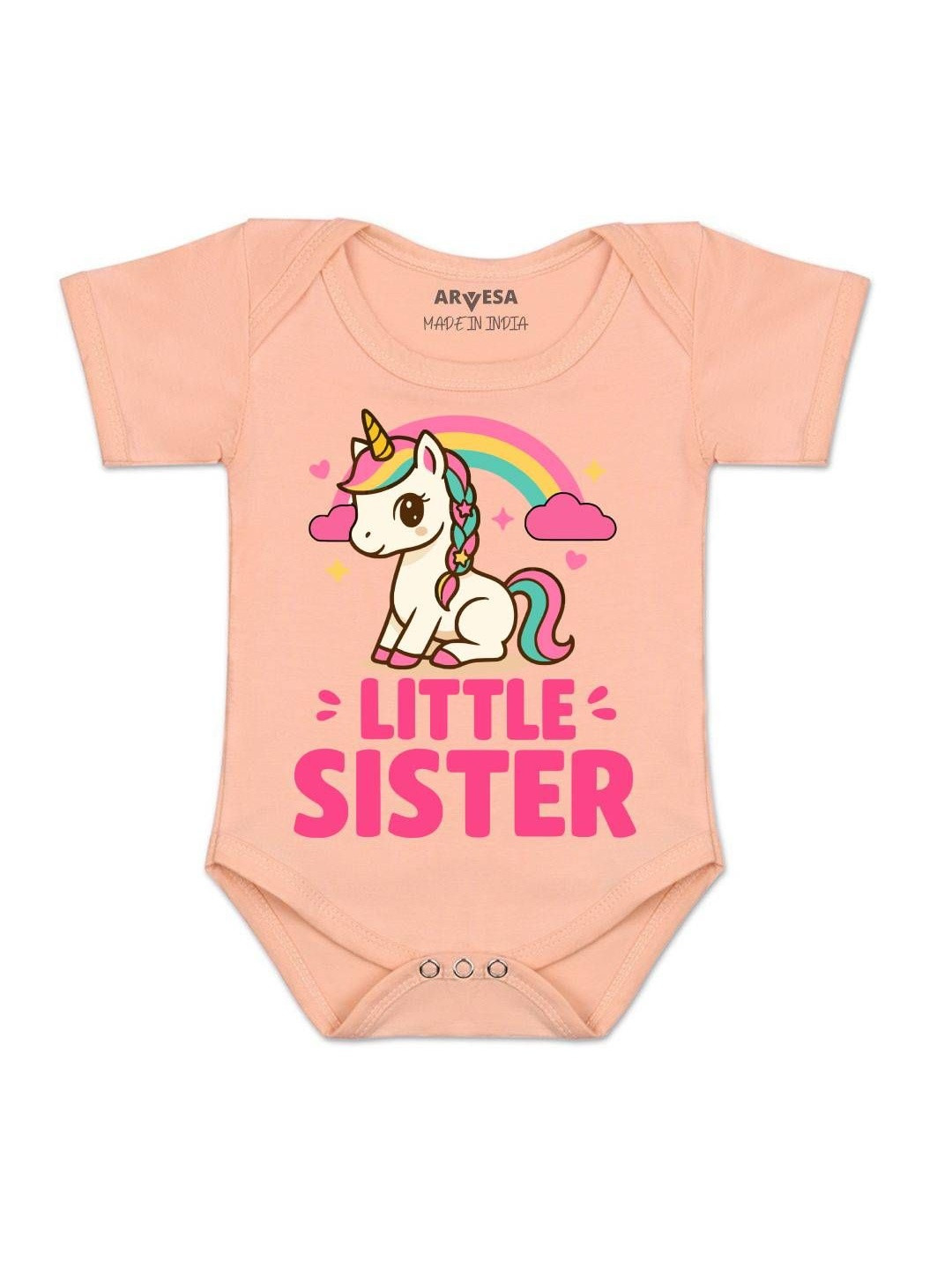 Arvesa Girls Little Sister Printed Envelope Neck Short Sleeves Romper