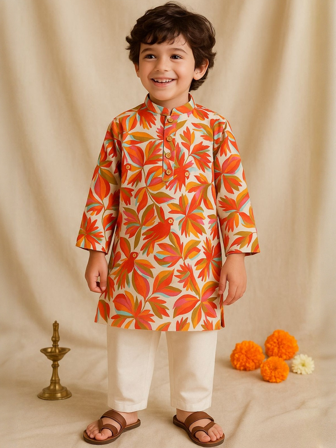 Boys Cotton Off White Kurta Set