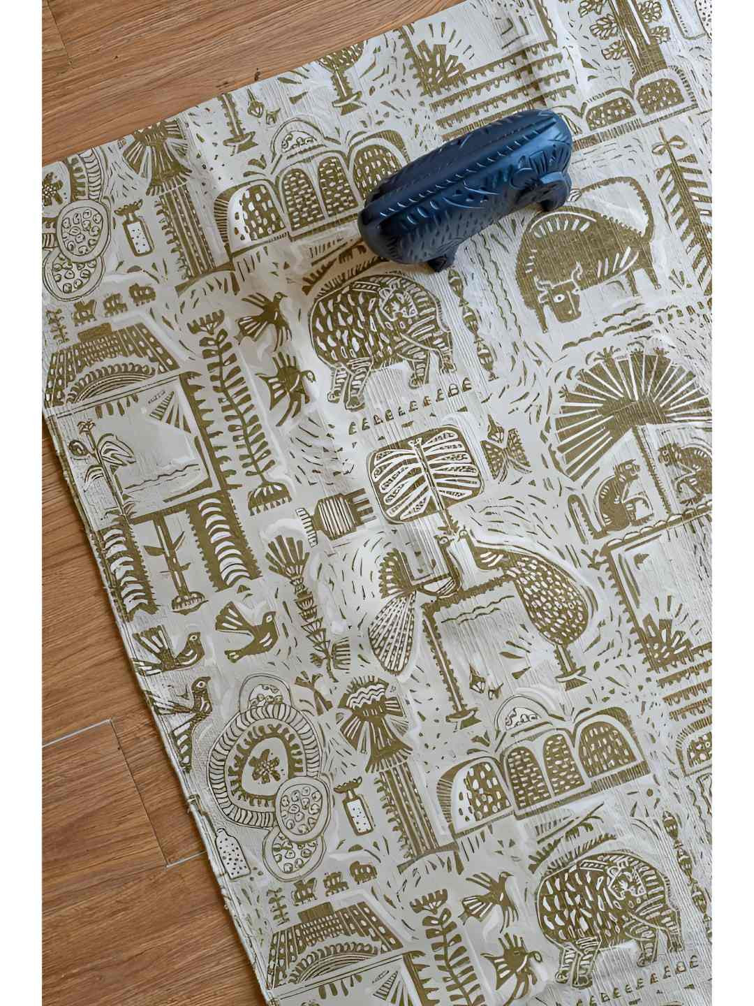 FREEDOM TREE Udanti Beige & Khaki Printed Pure Cotton Dhurrie