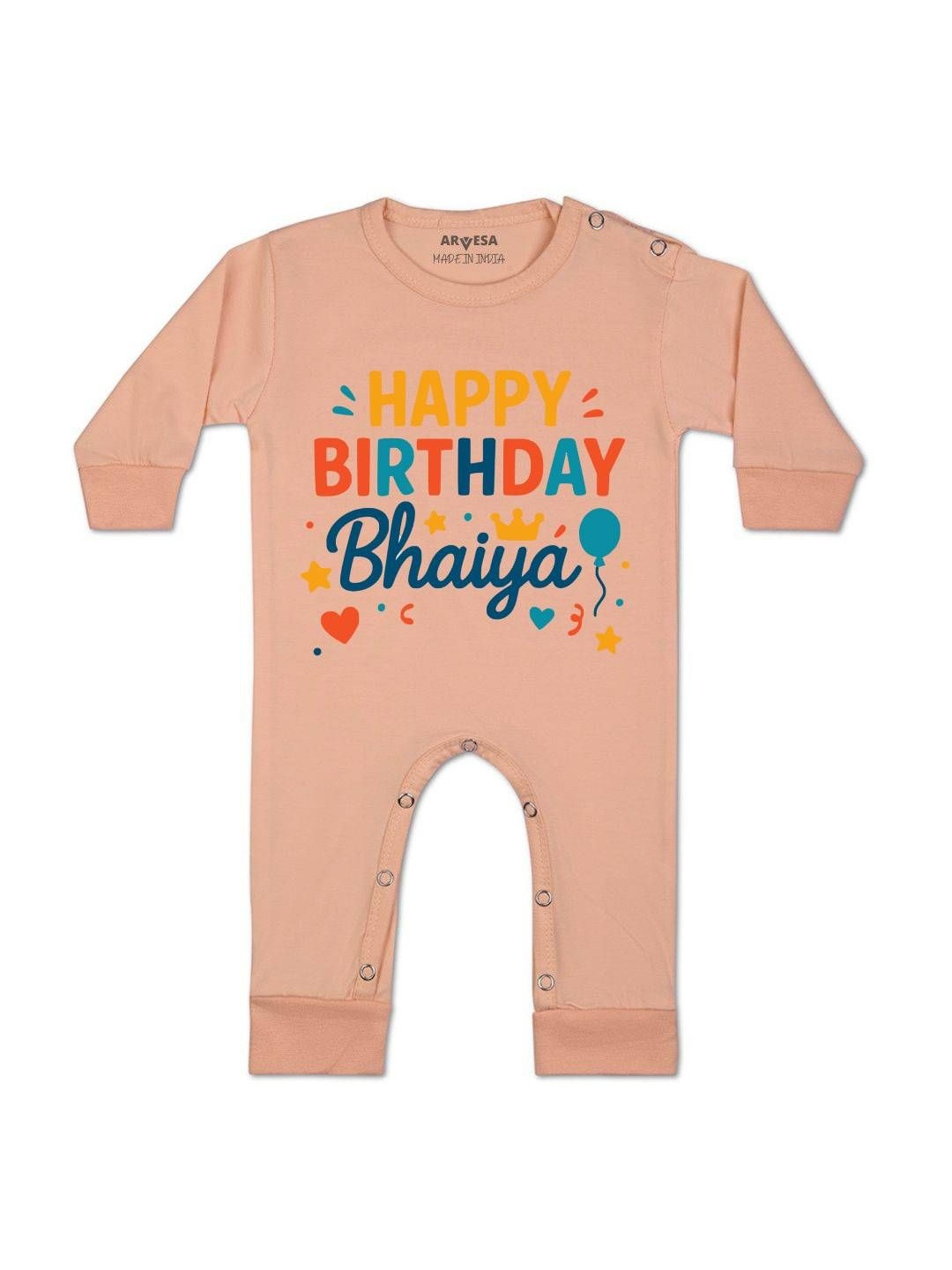Happy Birthday Bhaiya Printed Baby Rompers
