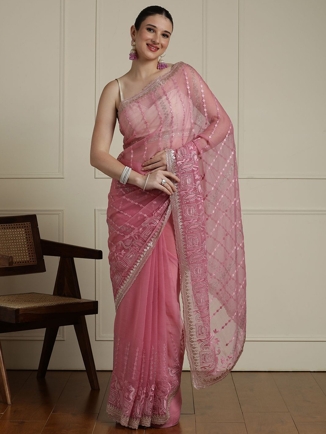 House of Pataudi Ethnic Motif Woven Design Zari Indian Bridal Saree