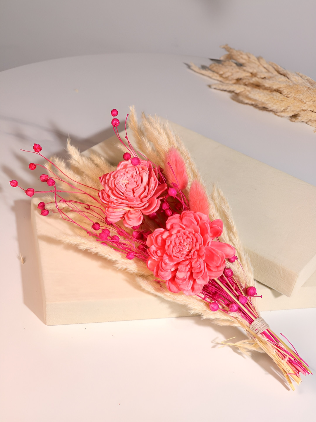 Art Street Beige & Pink 3 Pieces Rose Calathea Artificial Flower