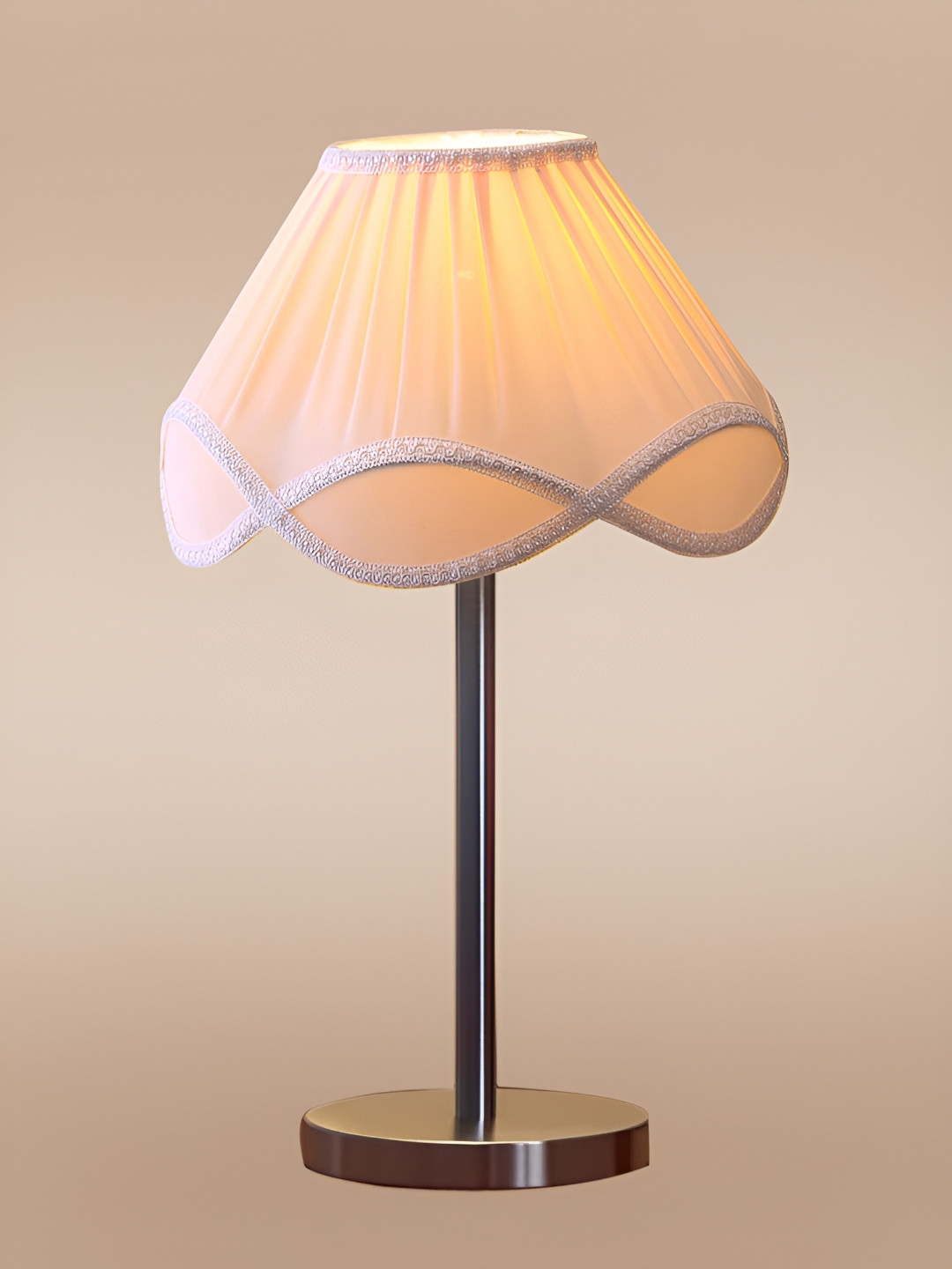 Devansh Off-White Textured Steel Frustum Shaped Table Lamp With Shade