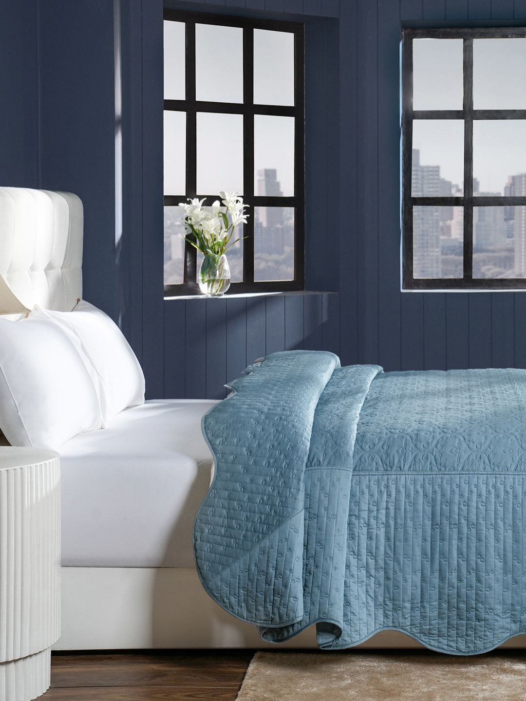 MASPAR Blue Self-Design 100 GSM & 400 TC Cotton Double Bed Quilt