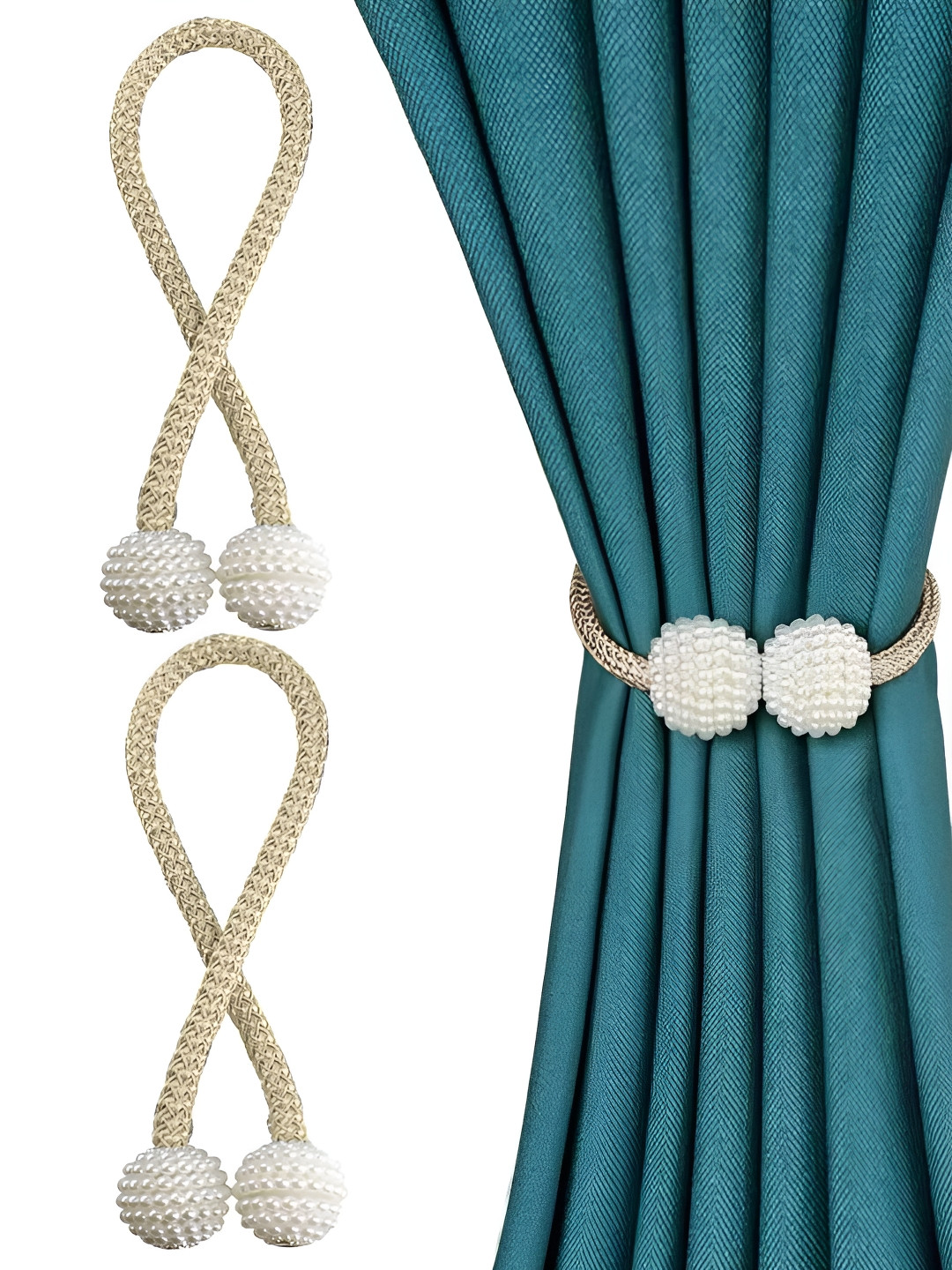 TIED RIBBONS Yellow & White 2 Pieces Textured Curtain Tie-Backs