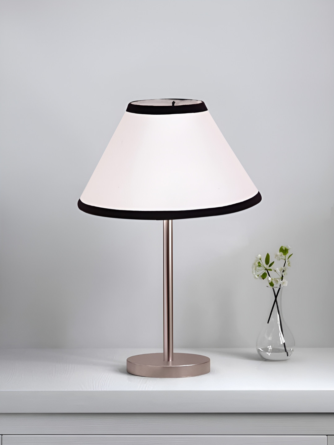 Devansh White & Silver-Toned Triangle Shaped Steel Table Lamp With Shade